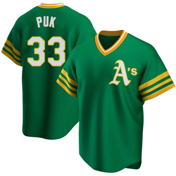 A.J. Puk Men's Replica Oakland Athletics Green R Kelly Road Cooperstown Collection Jersey