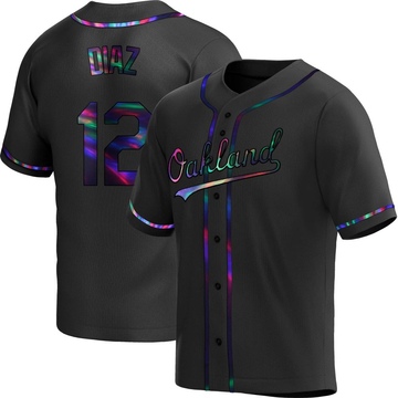 Aledmys Diaz Men's Replica Oakland Athletics Black Holographic Alternate Jersey