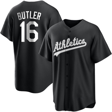 Billy Butler Men's Replica Oakland Athletics Black/White Jersey