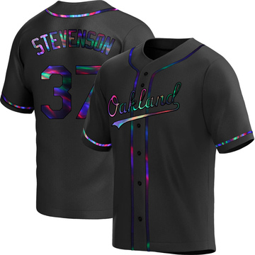 Cal Stevenson Men's Replica Oakland Athletics Black Holographic Alternate Jersey