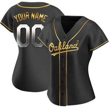 Custom Women's Replica Oakland Athletics Black Golden Alternate Jersey