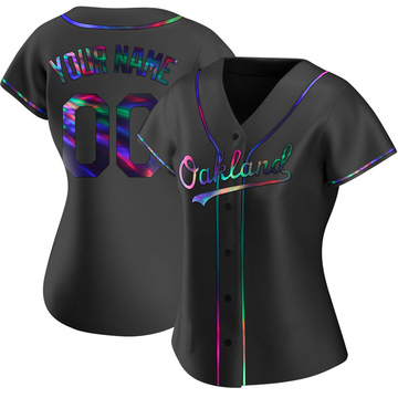 Custom Women's Replica Oakland Athletics Black Holographic Alternate Jersey