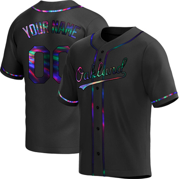Custom Youth Replica Oakland Athletics Black Holographic Alternate Jersey