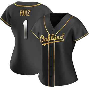 Esteury Ruiz Women's Replica Oakland Athletics Black Golden Alternate Jersey