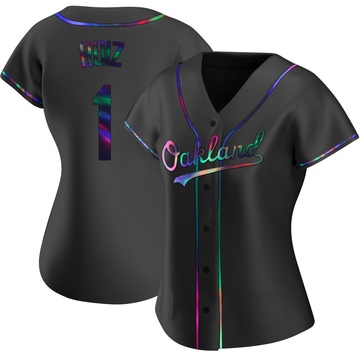 Esteury Ruiz Women's Replica Oakland Athletics Black Holographic Alternate Jersey