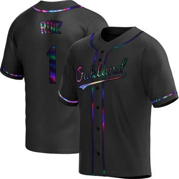 Esteury Ruiz Youth Replica Oakland Athletics Black Holographic Alternate Jersey