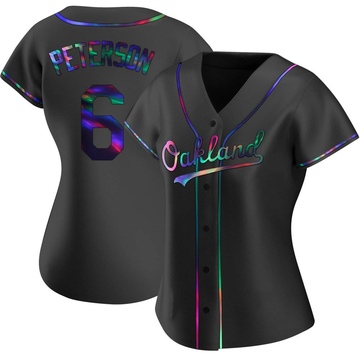 Jace Peterson Women's Replica Oakland Athletics Black Holographic Alternate Jersey