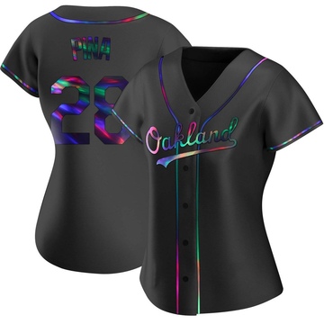Manny Pina Women's Replica Oakland Athletics Black Holographic Alternate Jersey