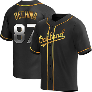 Martin Bechina Men's Replica Oakland Athletics Black Golden Alternate Jersey