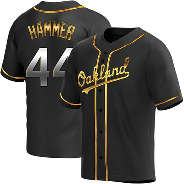 Mc Hammer Men's Replica Oakland Athletics Black Golden Alternate Jersey