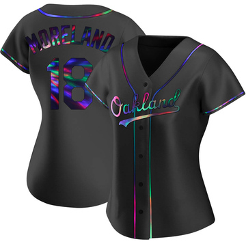 Mitch Moreland Women's Replica Oakland Athletics Black Holographic Alternate Jersey