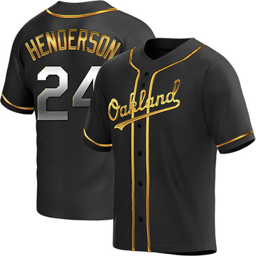 Rickey Henderson Men's Replica Oakland Athletics Black Golden Alternate Jersey