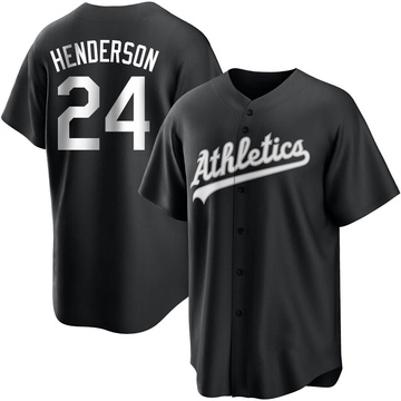 Rickey Henderson Men's Replica Oakland Athletics Black/White Jersey