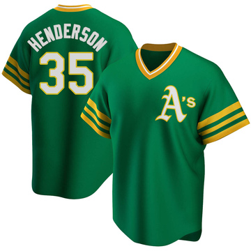 Rickey Henderson Men's Replica Oakland Athletics Green R Kelly Road Cooperstown Collection Jersey