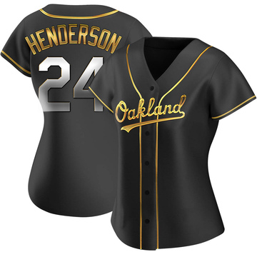 Rickey Henderson Women's Replica Oakland Athletics Black Golden Alternate Jersey