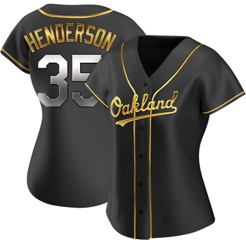 Rickey Henderson Women's Replica Oakland Athletics Black Golden Alternate Jersey