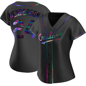 Rickey Henderson Women's Replica Oakland Athletics Black Holographic Alternate Jersey