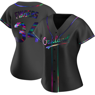Rollie Fingers Women's Replica Oakland Athletics Black Holographic Alternate Jersey