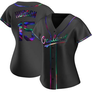 Tim Hudson Women's Replica Oakland Athletics Black Holographic Alternate Jersey